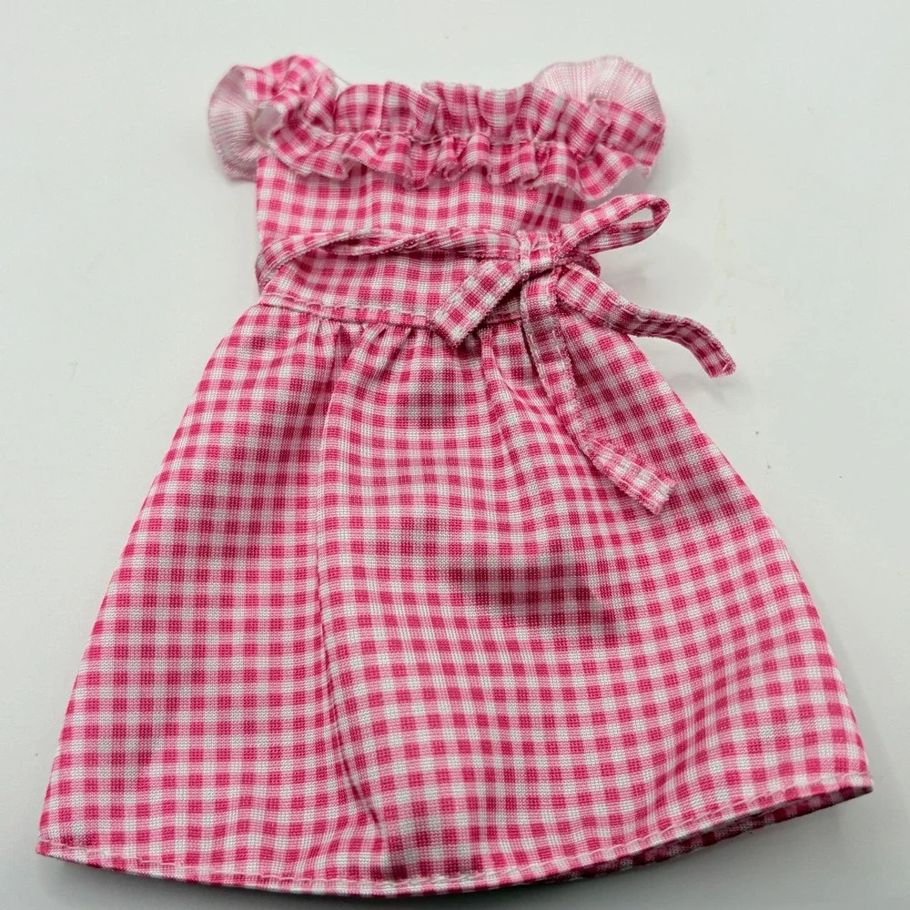 Barbie Pink Gingham Dress White Heels Blue Hat Purse Doll Clothes Outfit Set OS